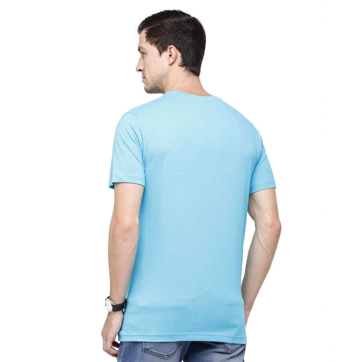 Classic Polo Mens Graphic Print Round Neck Half Sleeve Slim Fit 100% Cotton Turquoise Fashion T-Shirt ( BALENO - 386 A SF C ) T-shirt Classic Polo 