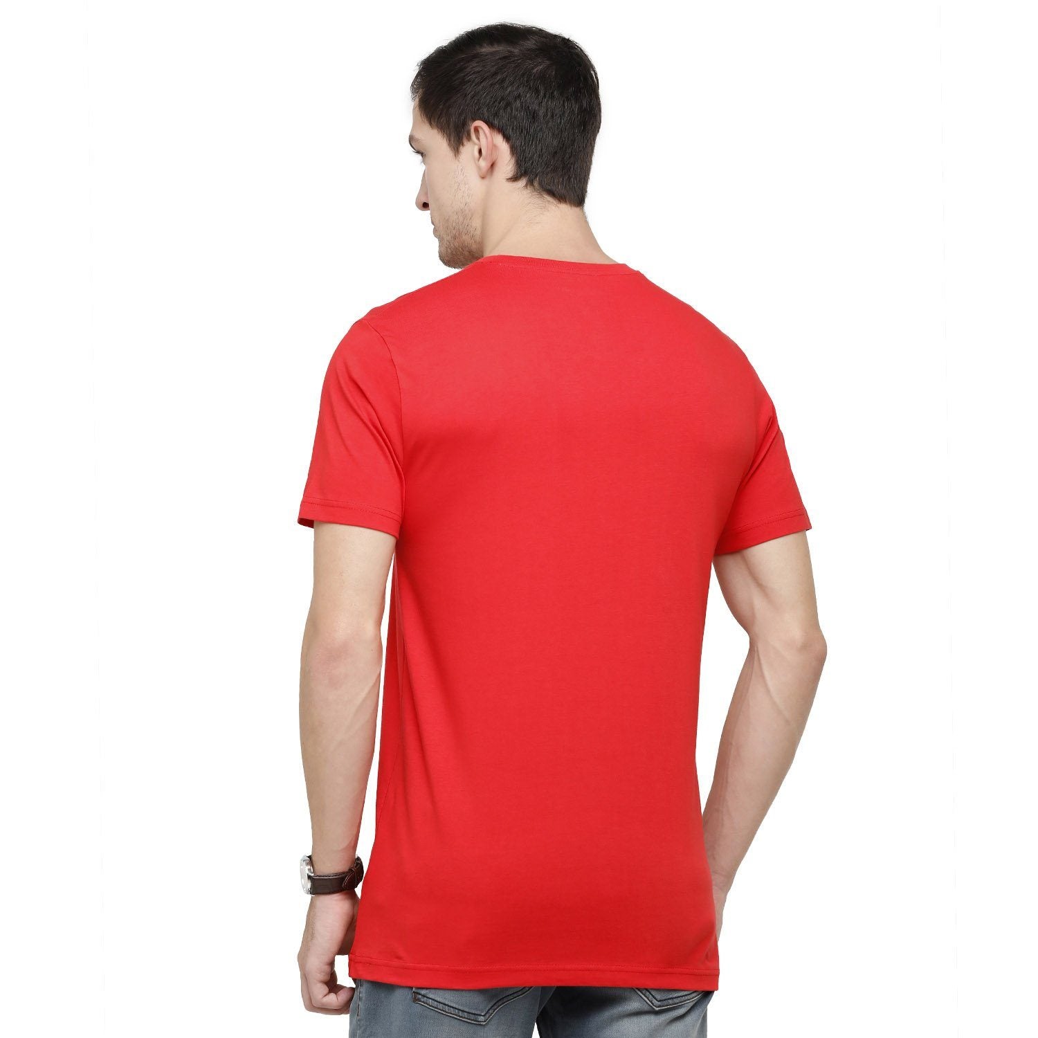 Classic Polo Mens Graphic Print Round Neck Half Sleeve Slim Fit 100% Cotton Red Fashion T-Shirt ( BALENO - 387 A SF C ) T-shirt Classic Polo 