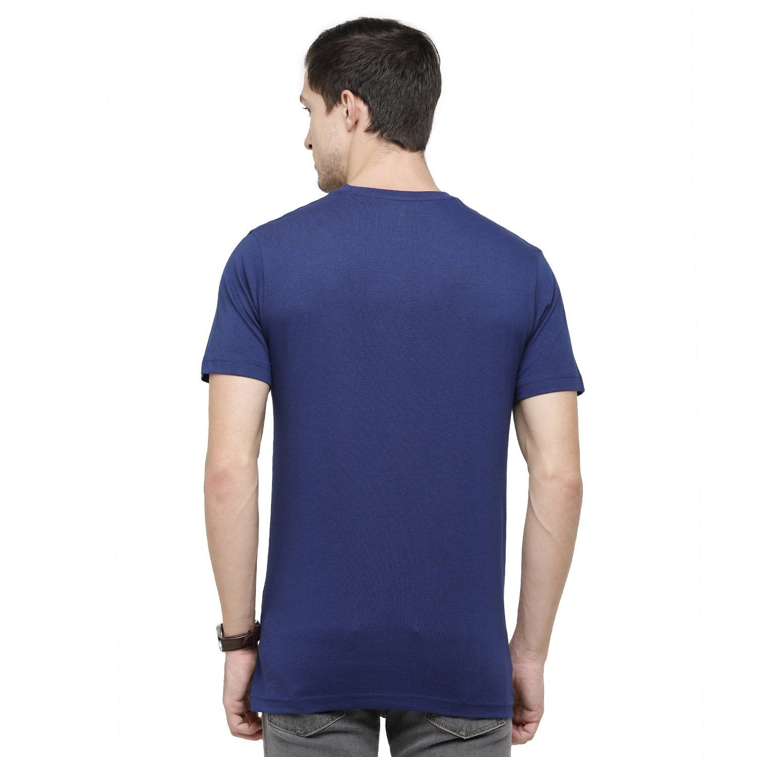 Classic Polo Mens Graphic Print Round Neck Half Sleeve Slim Fit 100% Cotton Navy Fashion T-Shirt ( BALENO - 394 B SF C ) T-shirt Classic Polo 
