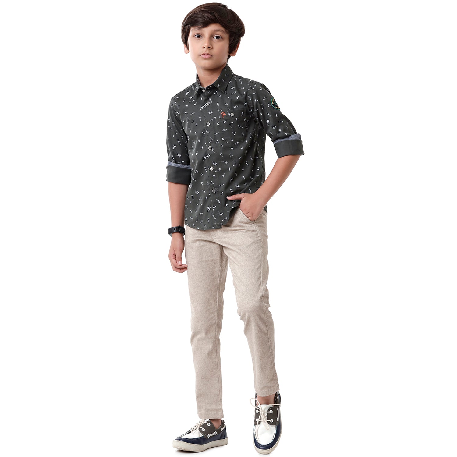 Classic Polo Bro Boys Printed Full Sleeve Slim Fit Dark Grey Color Shirt - BBSH S2 02 B Shirts Classic Polo 