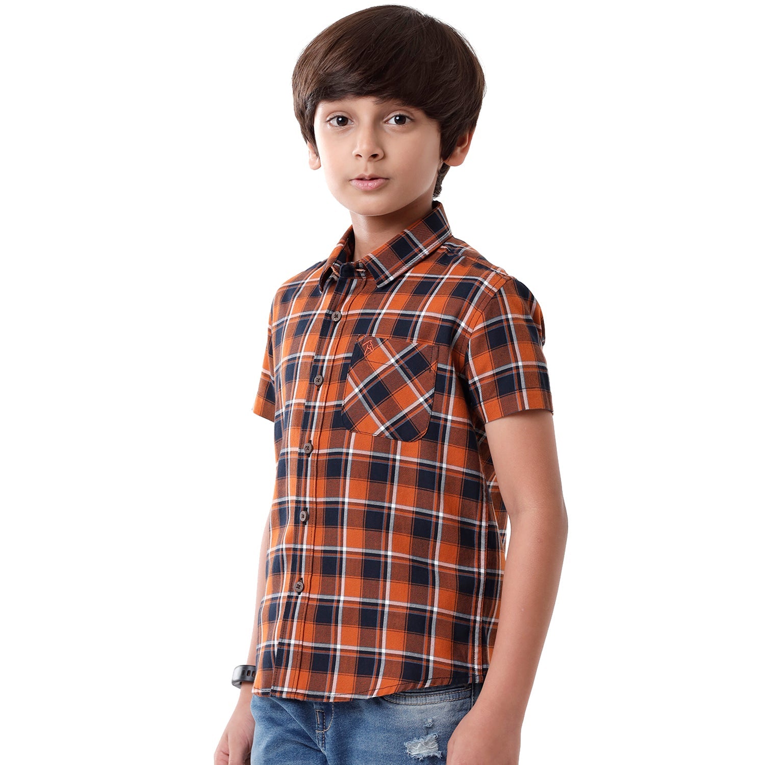 Classic Polo Bro Boys Checked Half Sleeve Slim Fit Brown Color Shirt - BBSH S2 11 B Shirts Classic Polo 