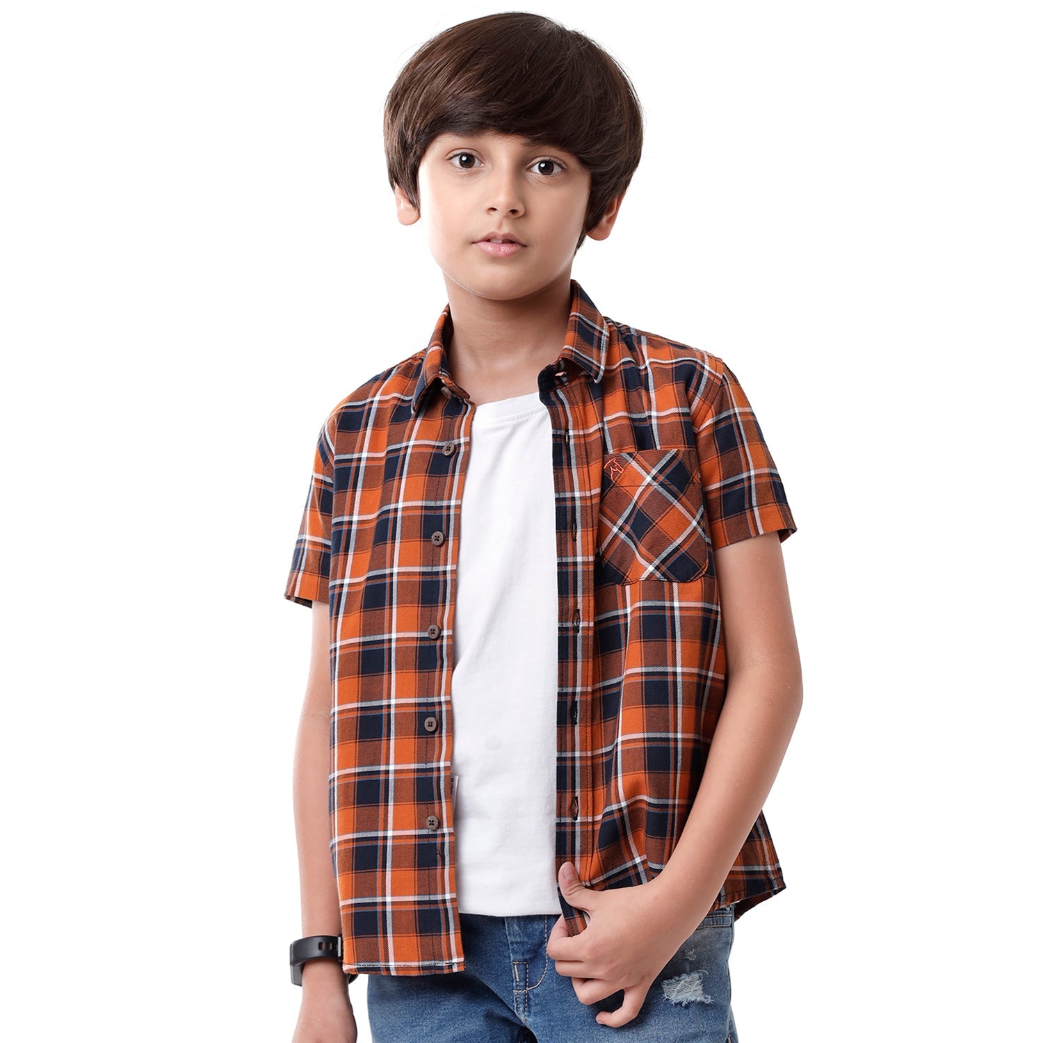 Classic Polo Bro Boys Checked Half Sleeve Slim Fit Brown Color Shirt - BBSH S2 11 B Shirts Classic Polo 