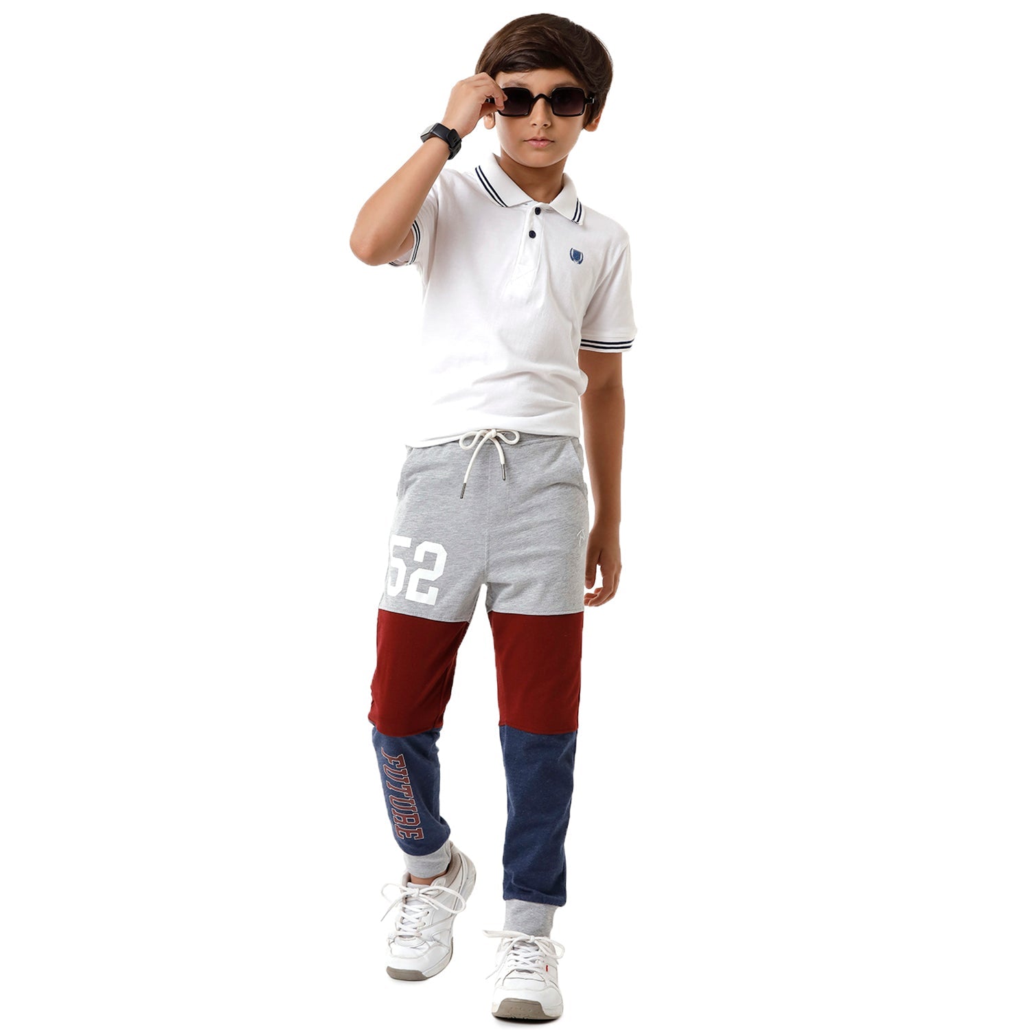 Classic Polo Bro Boys Color Block Slim Fit Grey Color Cotton Track Pant - BBTP 01 B Track Pants Classic Polo 
