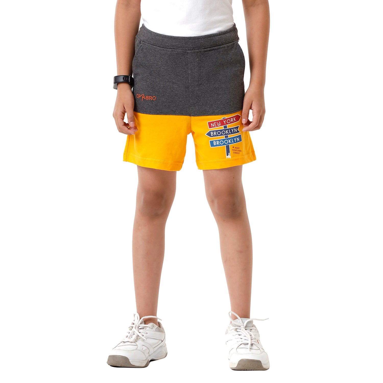 Classic Polo Bro Boys Color Block Slim Fit Grey with Yellow Color Cotton Shorts - BBTS 02 B Shorts Classic Polo 