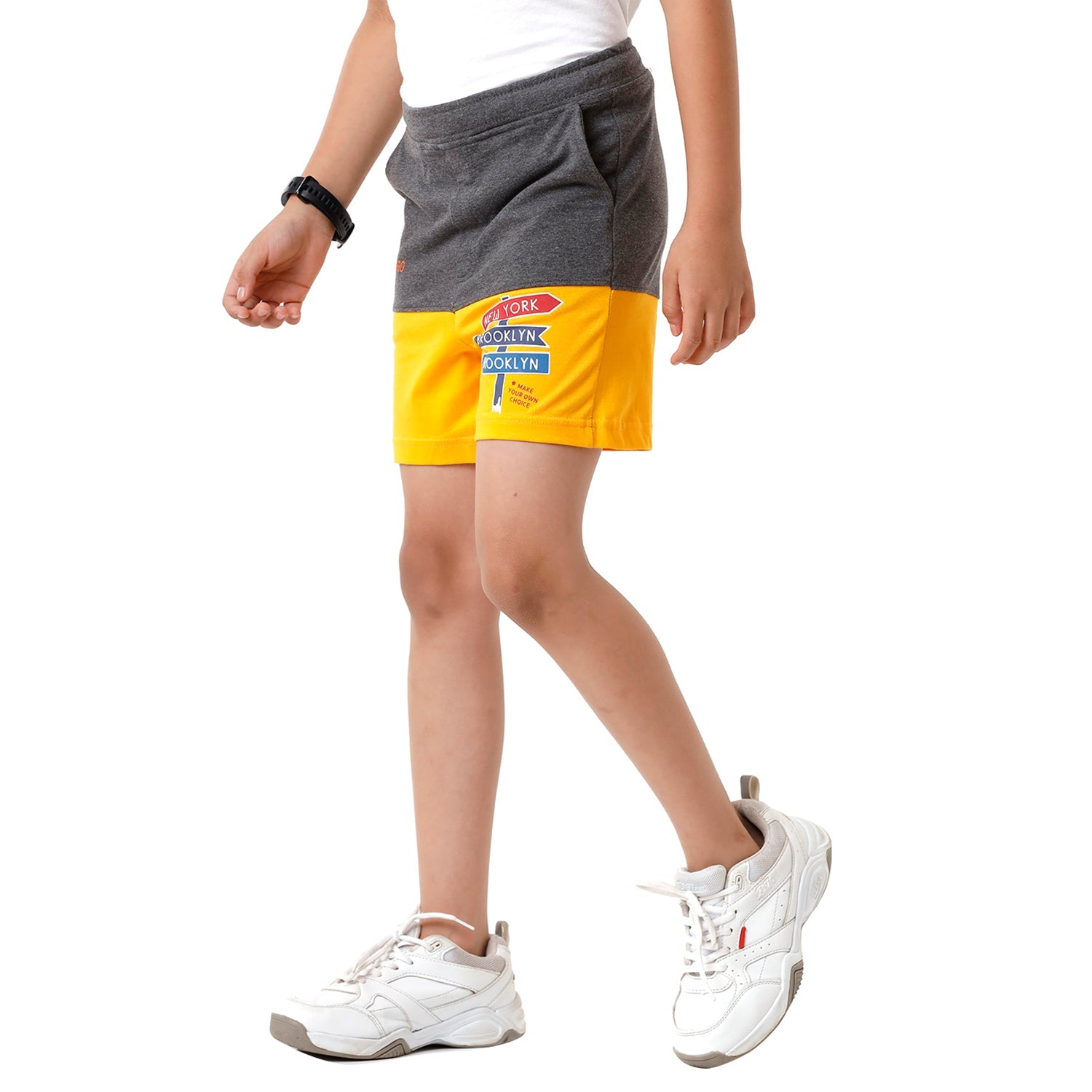 Classic Polo Bro Boys Color Block Slim Fit Grey with Yellow Color Cotton Shorts - BBTS 02 B Shorts Classic Polo 