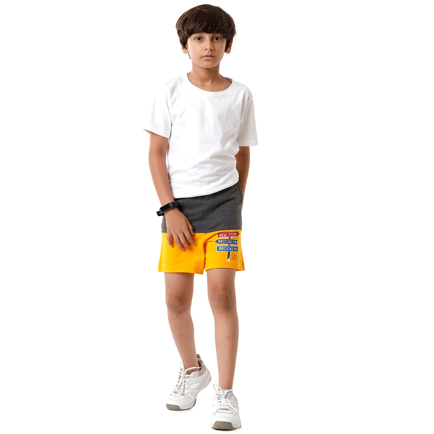 Classic Polo Bro Boys Color Block Slim Fit Grey with Yellow Color Cotton Shorts - BBTS 02 B Shorts Classic Polo 