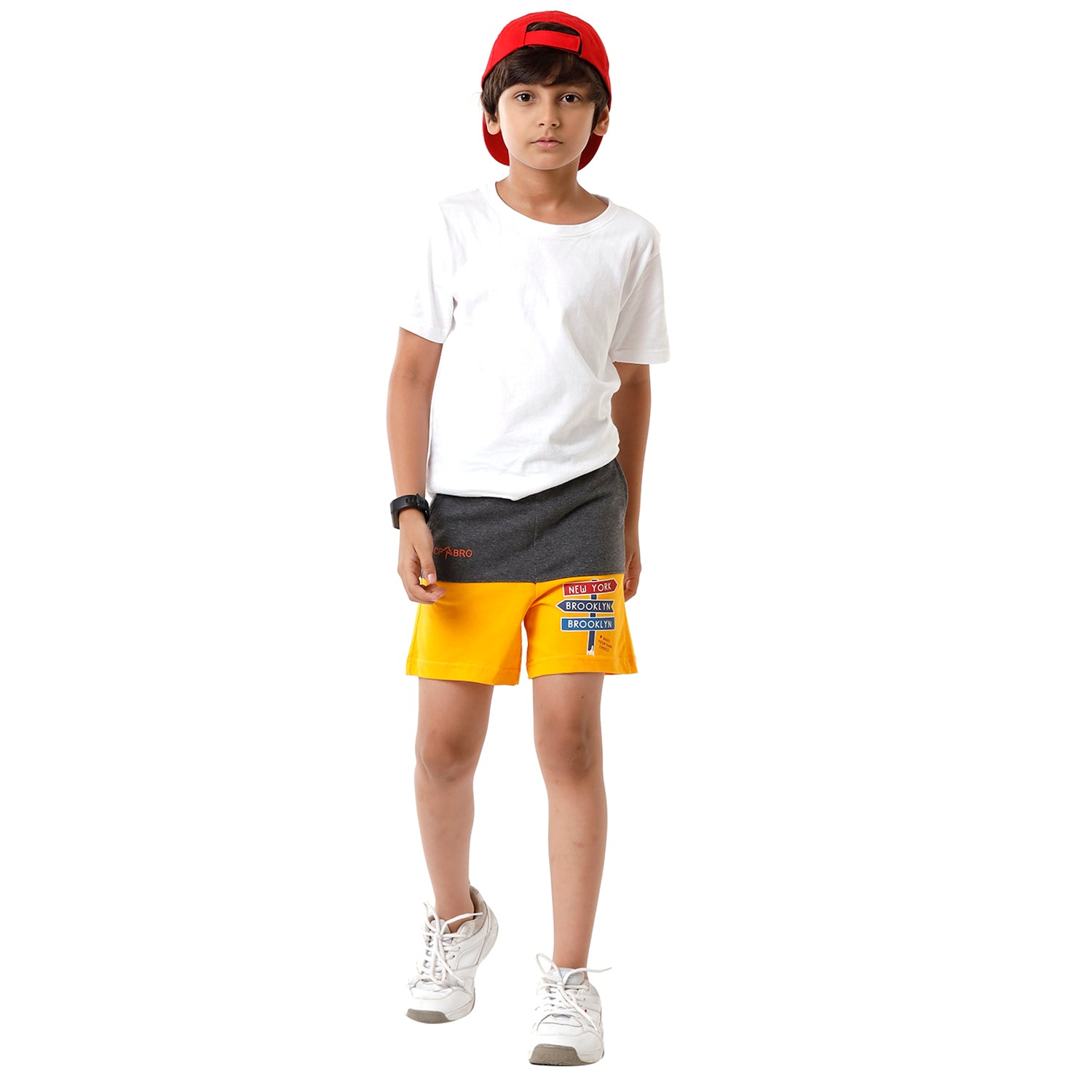 Classic Polo Bro Boys Color Block Slim Fit Grey with Yellow Color Cotton Shorts - BBTS 02 B Shorts Classic Polo 