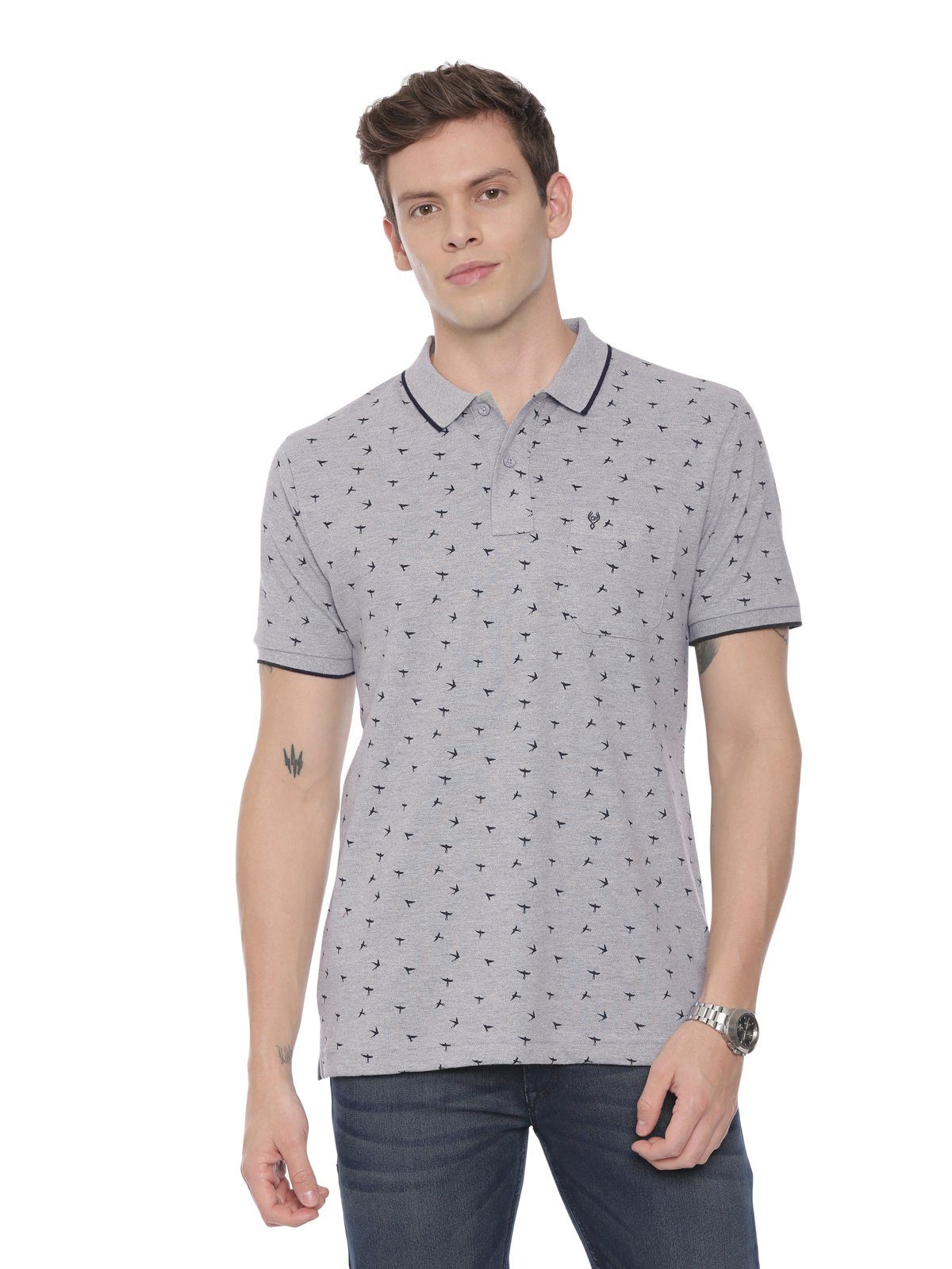 Classic polo Men's Polo Neck Half Sleeve Grey 100% Cotton Slim Fit T-Shirt BELLO - 124 B SF P T-shirt Classic Polo 