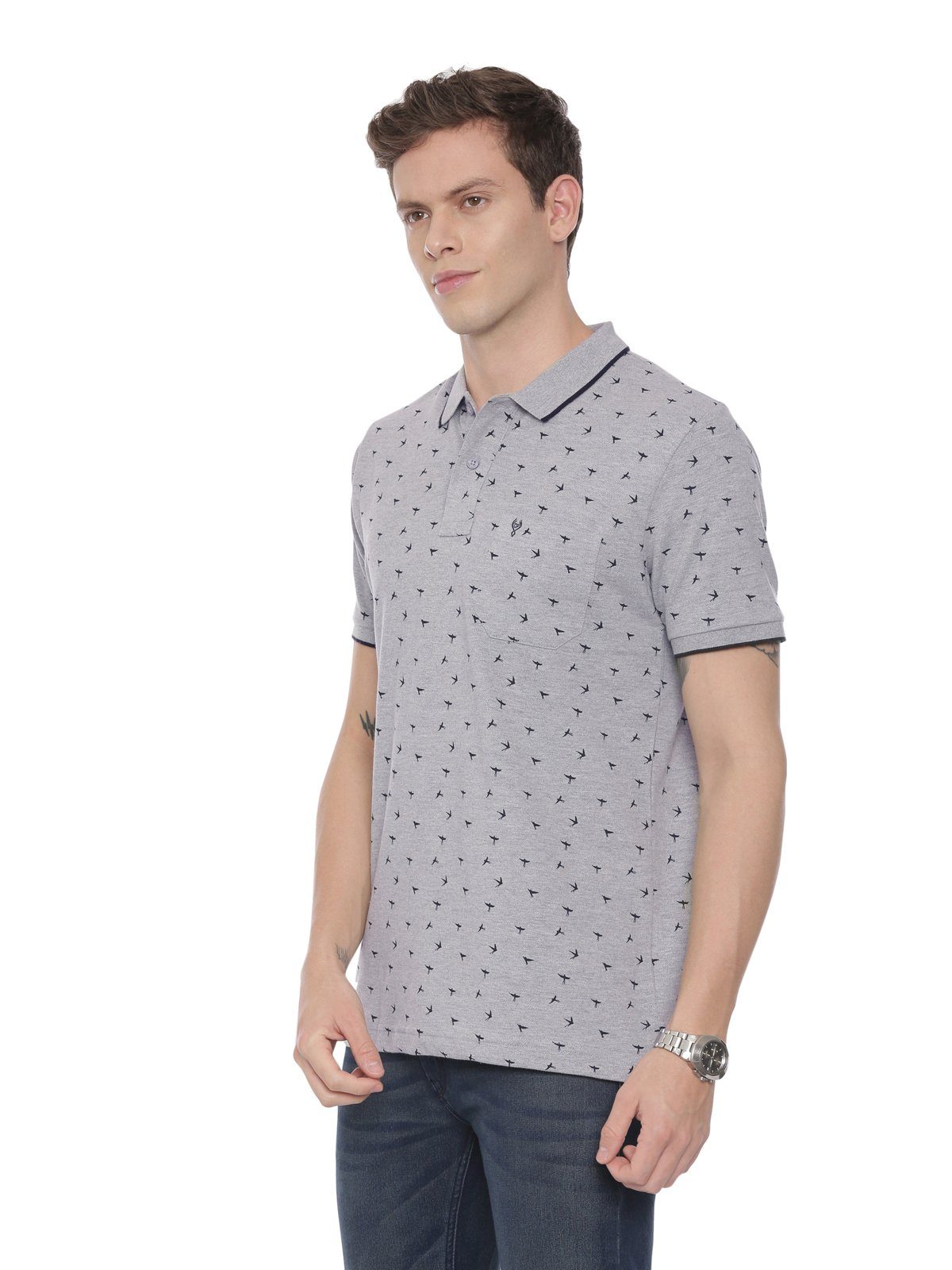 Classic polo Men's Polo Neck Half Sleeve Grey 100% Cotton Slim Fit T-Shirt BELLO - 124 B SF P T-shirt Classic Polo 