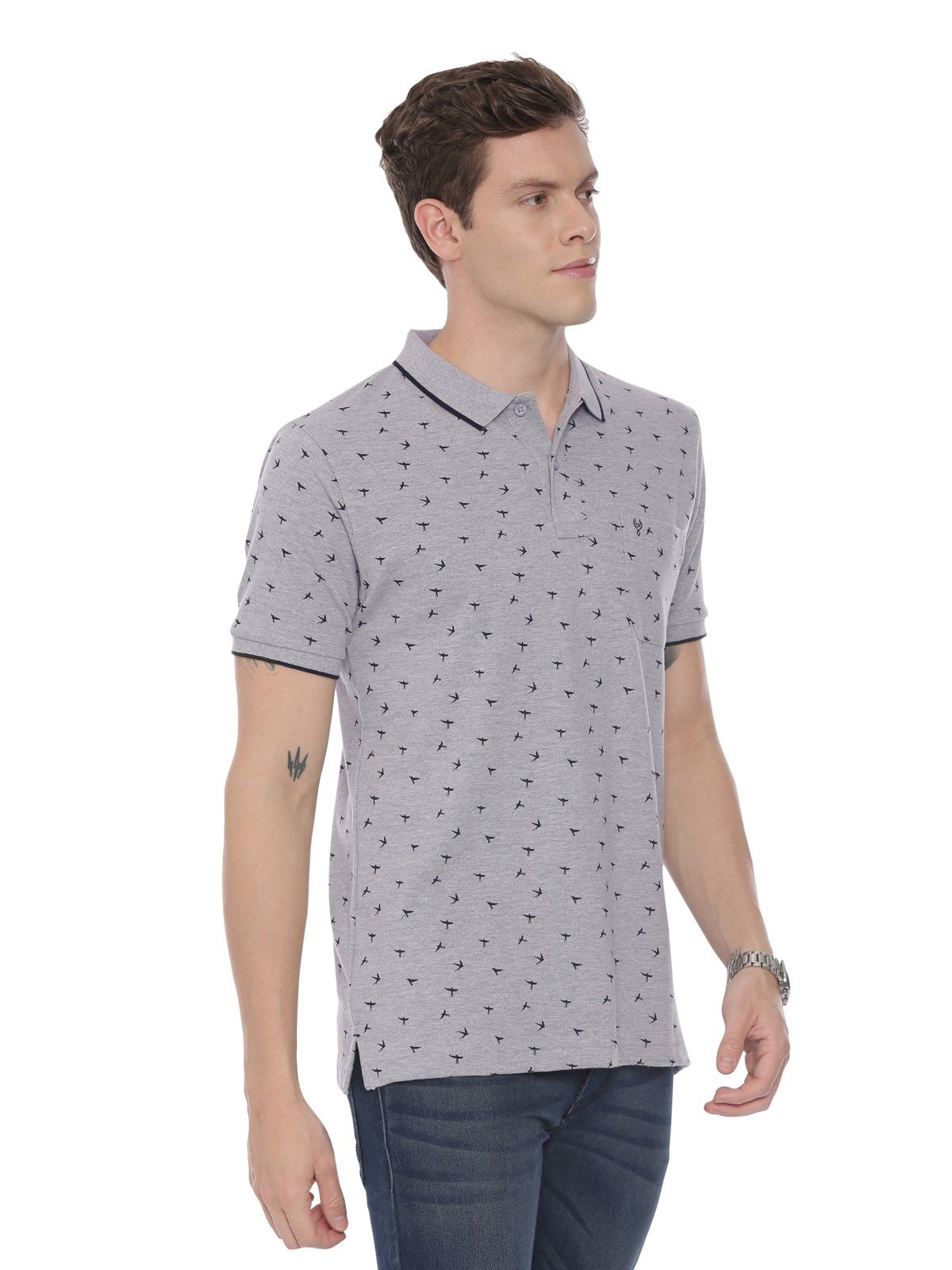 Classic polo Men's Polo Neck Half Sleeve Grey 100% Cotton Slim Fit T-Shirt BELLO - 124 B SF P T-shirt Classic Polo 