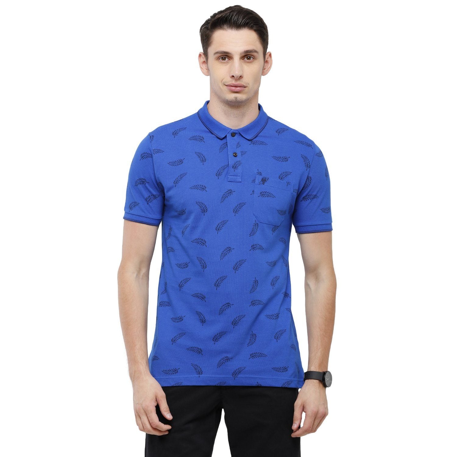 Classic Polo Mens Printed Slim Fit Half Sleeve Polo Neck Blue T-Shirt - BEAU - 141 B SF P T-shirt Classic Polo 