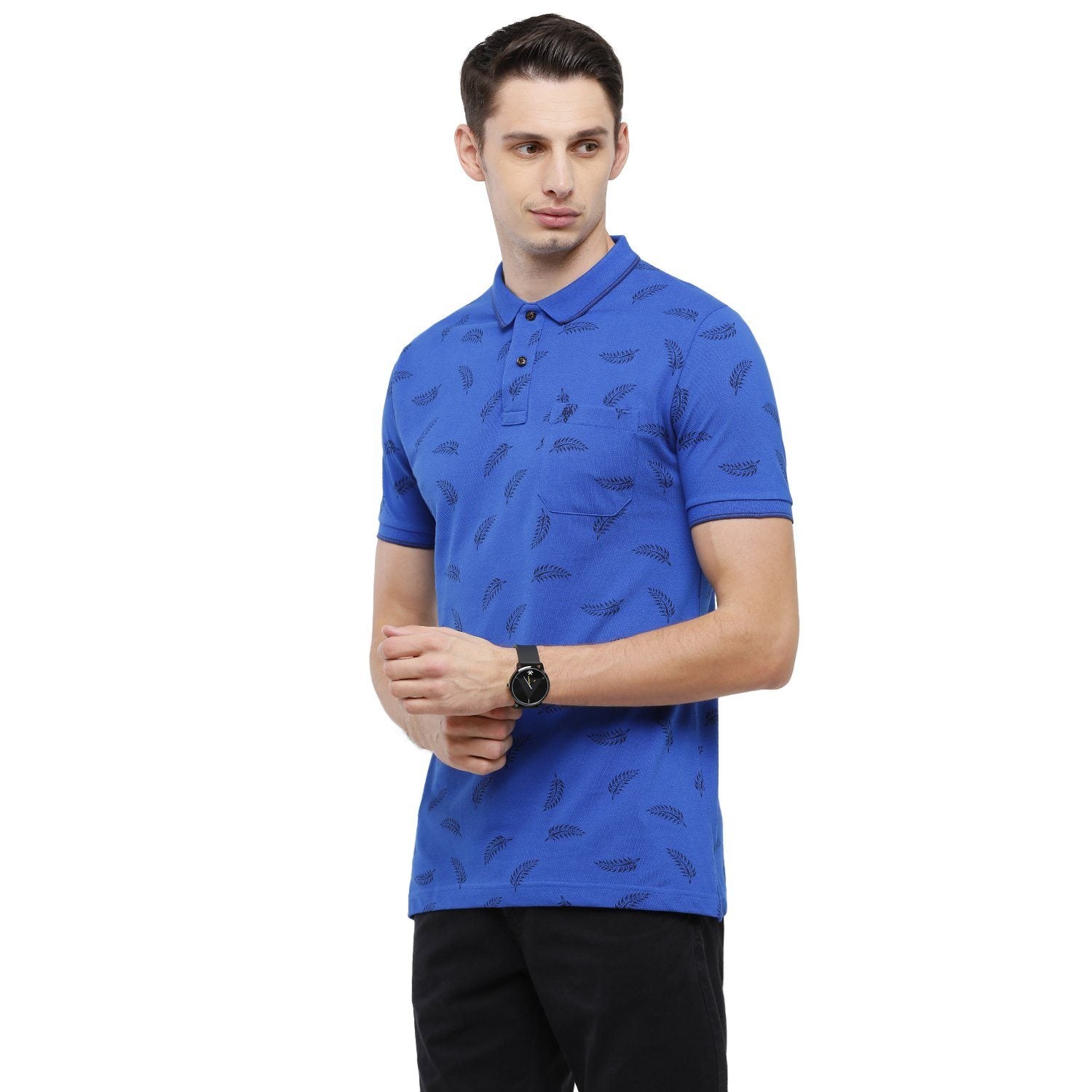 Classic Polo Mens Printed Slim Fit Half Sleeve Polo Neck Blue T-Shirt - BEAU - 141 B SF P T-shirt Classic Polo 