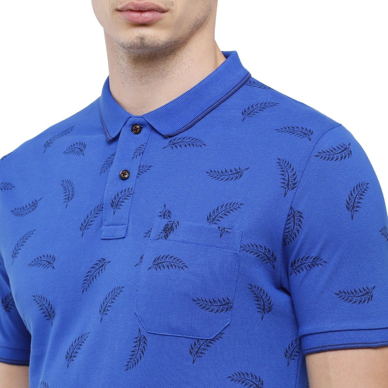 Classic Polo Mens Printed Slim Fit Half Sleeve Polo Neck Blue T-Shirt - BEAU - 141 B SF P T-shirt Classic Polo 