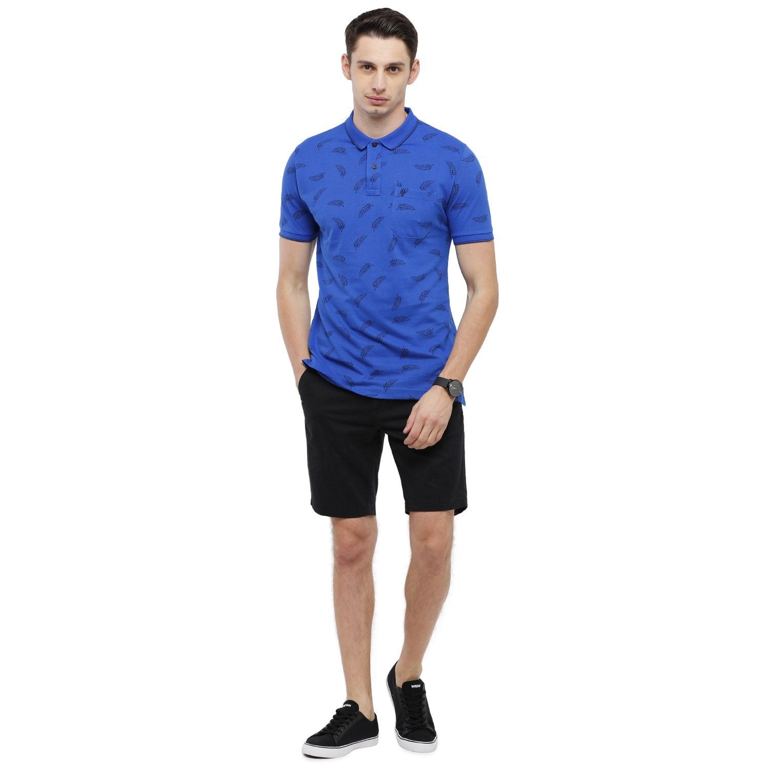 Classic Polo Mens Printed Slim Fit Half Sleeve Polo Neck Blue T-Shirt - BEAU - 141 B SF P T-shirt Classic Polo 