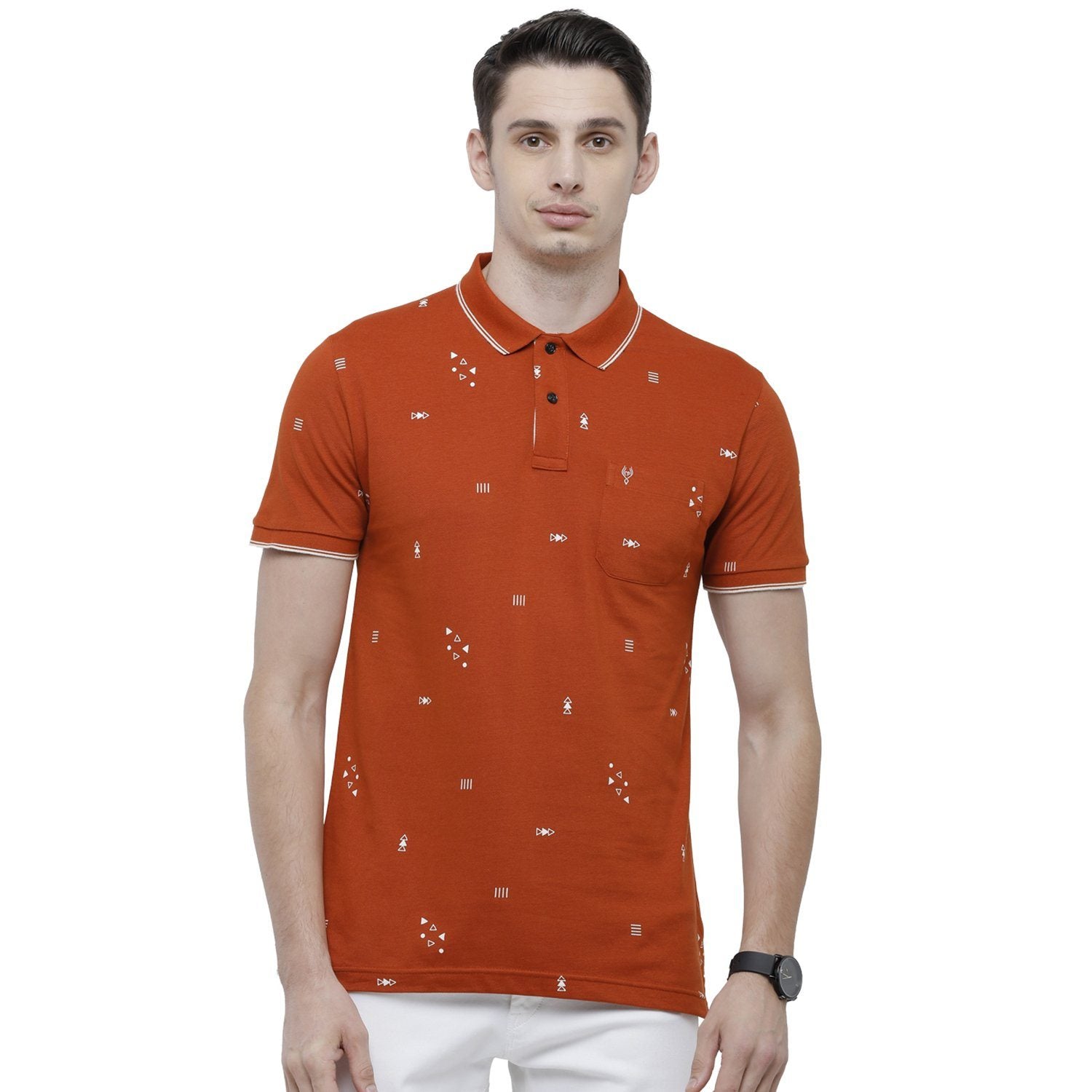 Classic Polo Mens Printed Slim Fit Half Sleeve Polo Neck Red T-Shirt - BEAU - 143 B SF P T-shirt Classic Polo 