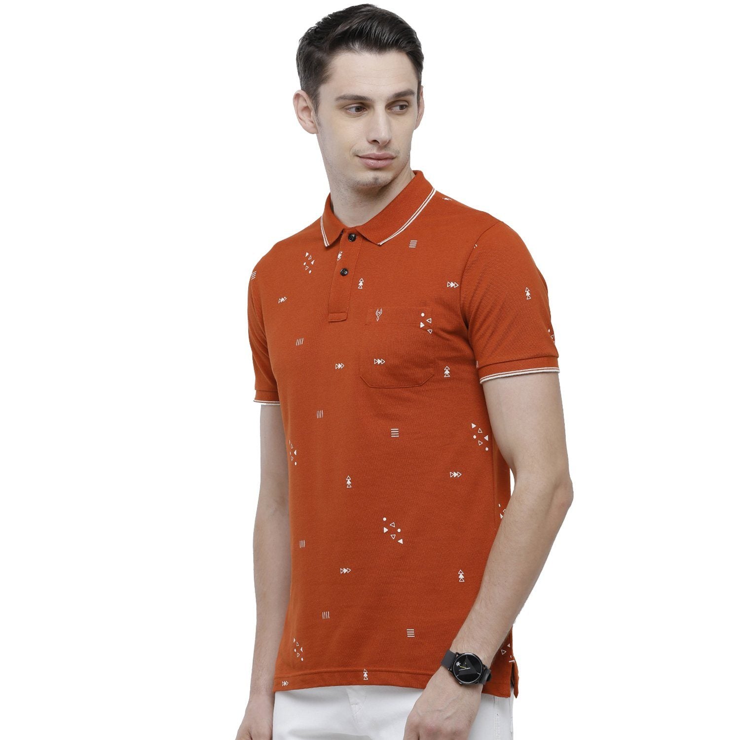 Classic Polo Mens Printed Slim Fit Half Sleeve Polo Neck Red T-Shirt - BEAU - 143 B SF P T-shirt Classic Polo 