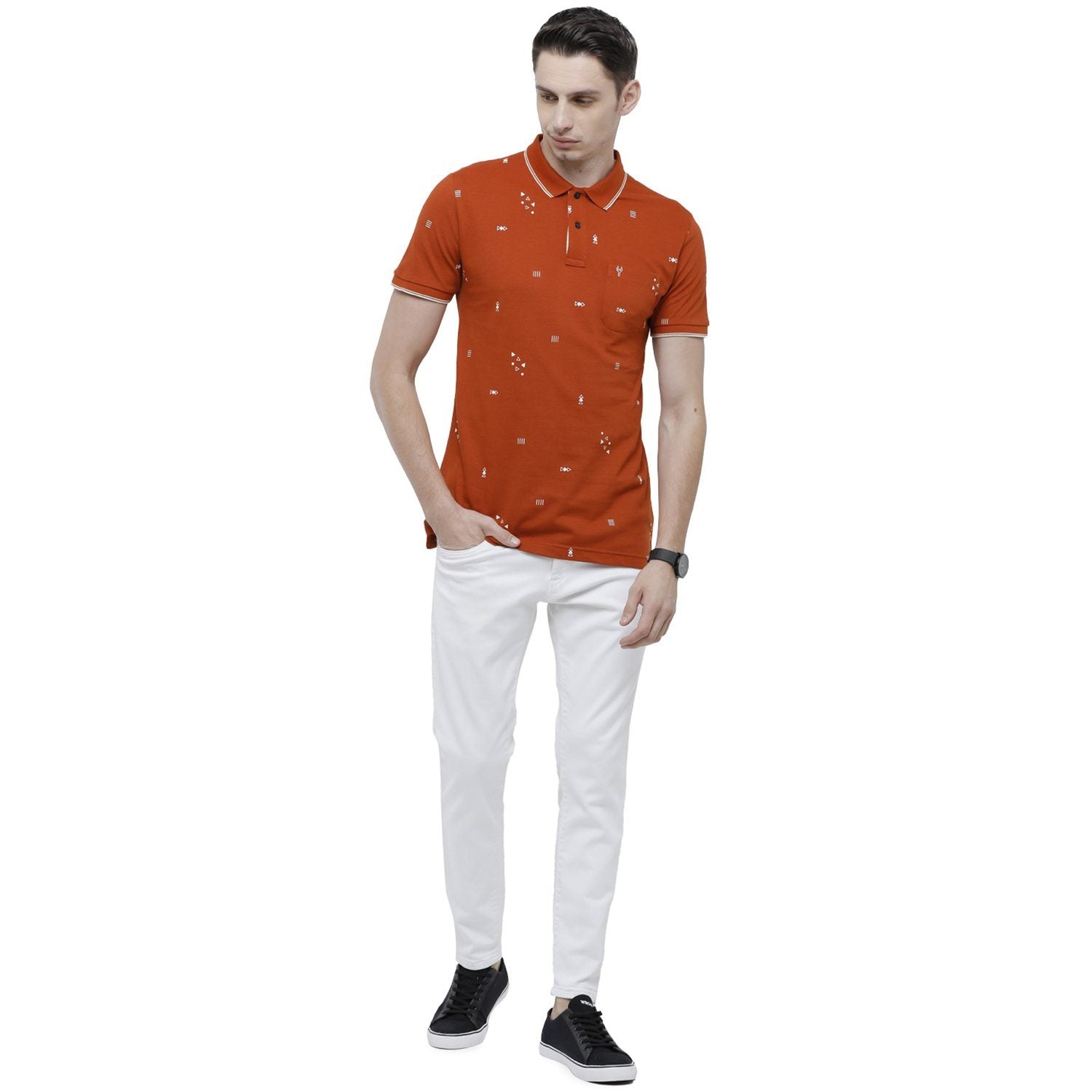 Classic Polo Mens Printed Slim Fit Half Sleeve Polo Neck Red T-Shirt - BEAU - 143 B SF P T-shirt Classic Polo 