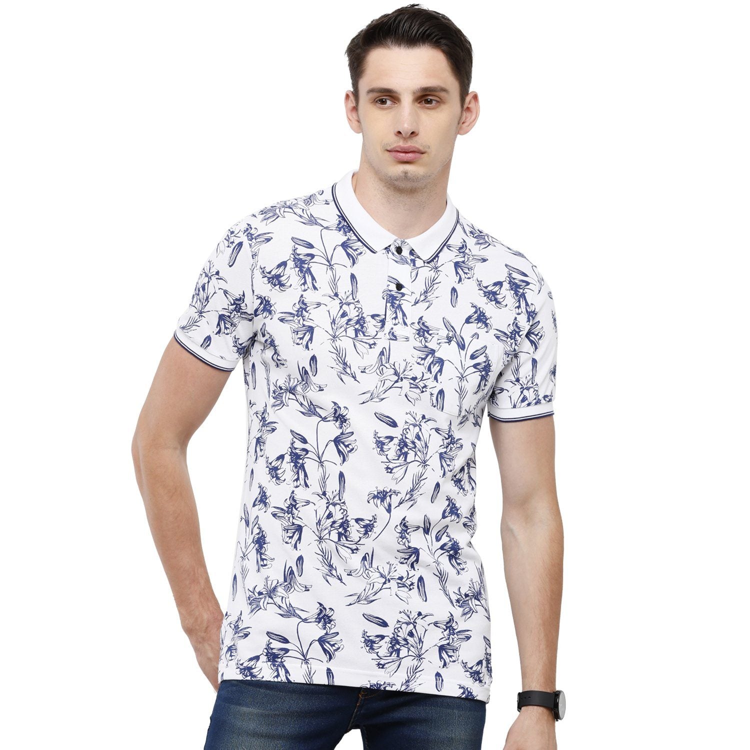 Classic Polo Mens Printed Slim Fit Half Sleeve Polo Neck Multicolor T-Shirt - BEAU - 145 A SF P T-shirt Classic Polo 