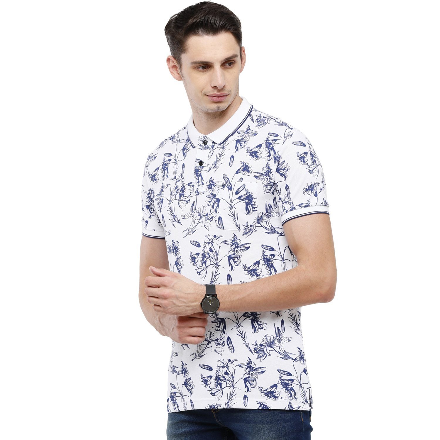 Classic Polo Mens Printed Slim Fit Half Sleeve Polo Neck Multicolor T-Shirt - BEAU - 145 A SF P T-shirt Classic Polo 