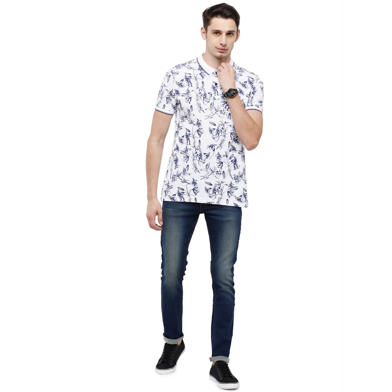 Classic Polo Mens Printed Slim Fit Half Sleeve Polo Neck Multicolor T-Shirt - BEAU - 145 A SF P T-shirt Classic Polo 