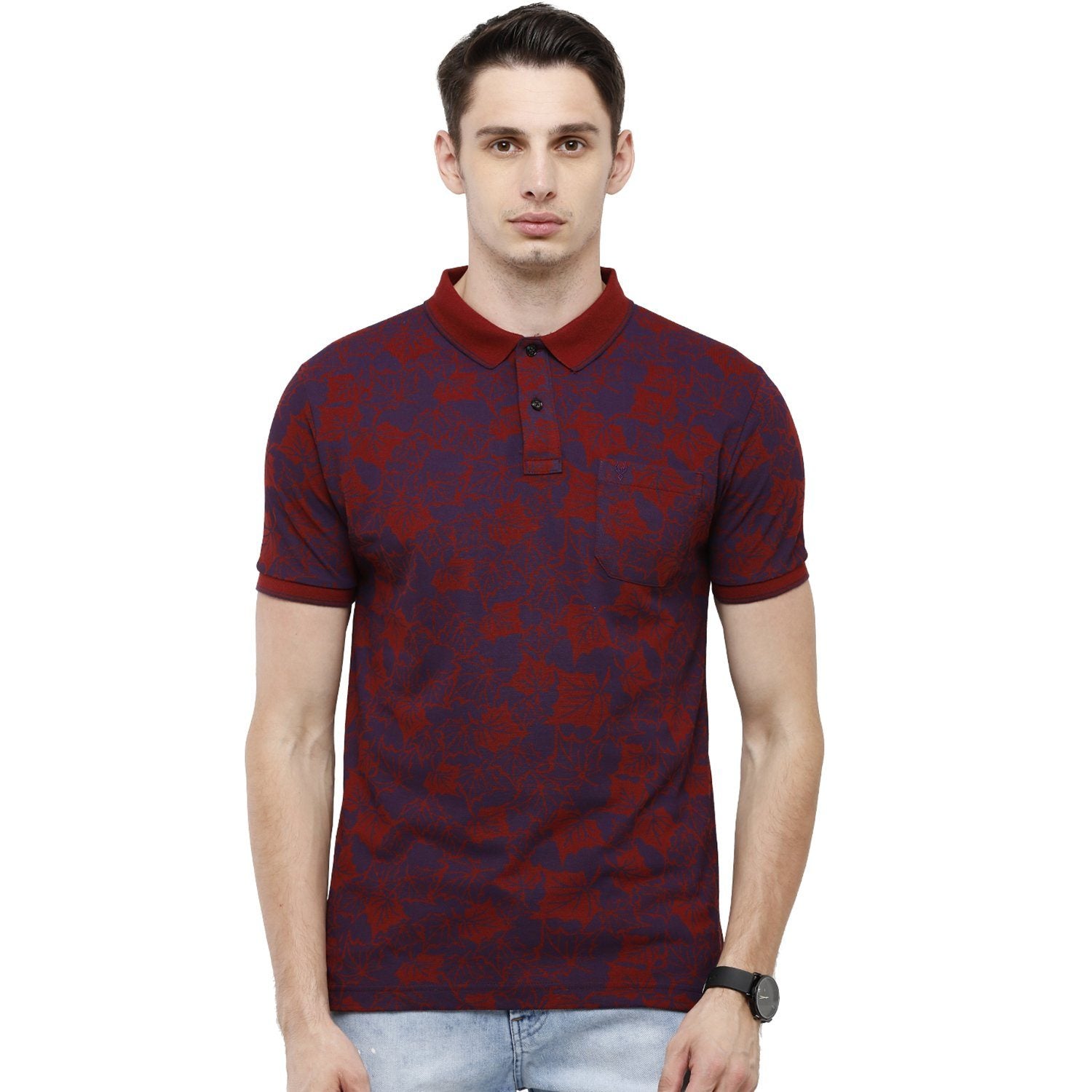 Classic Polo Mens Printed Slim Fit Half Sleeve Polo Neck Red T-Shirt - BEAU - 146 A SF P T-shirt Classic Polo 