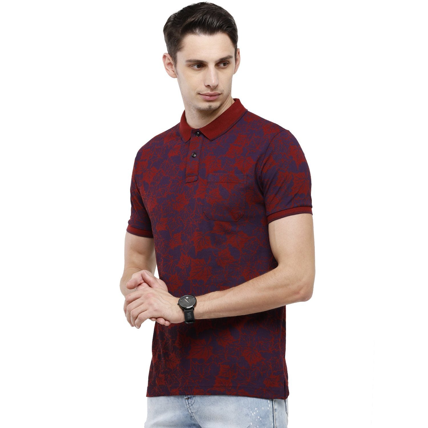 Classic Polo Mens Printed Slim Fit Half Sleeve Polo Neck Red T-Shirt - BEAU - 146 A SF P T-shirt Classic Polo 