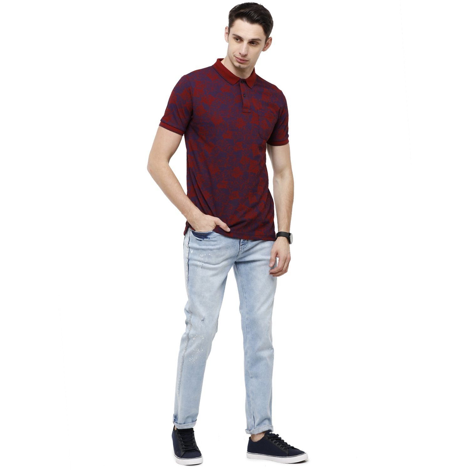 Classic Polo Mens Printed Slim Fit Half Sleeve Polo Neck Red T-Shirt - BEAU - 146 A SF P T-shirt Classic Polo 
