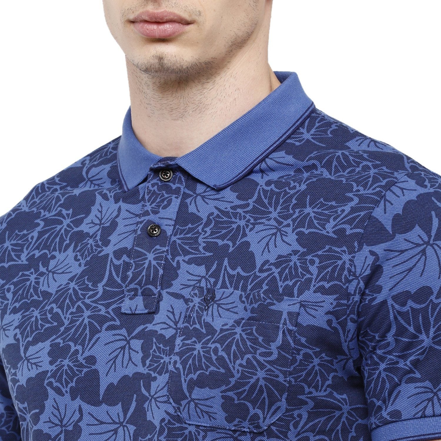 Classic Polo Mens Printed Slim Fit Half Sleeve Polo Neck Blue T-Shirt - BEAU - 146 B SF P T-shirt Classic Polo 