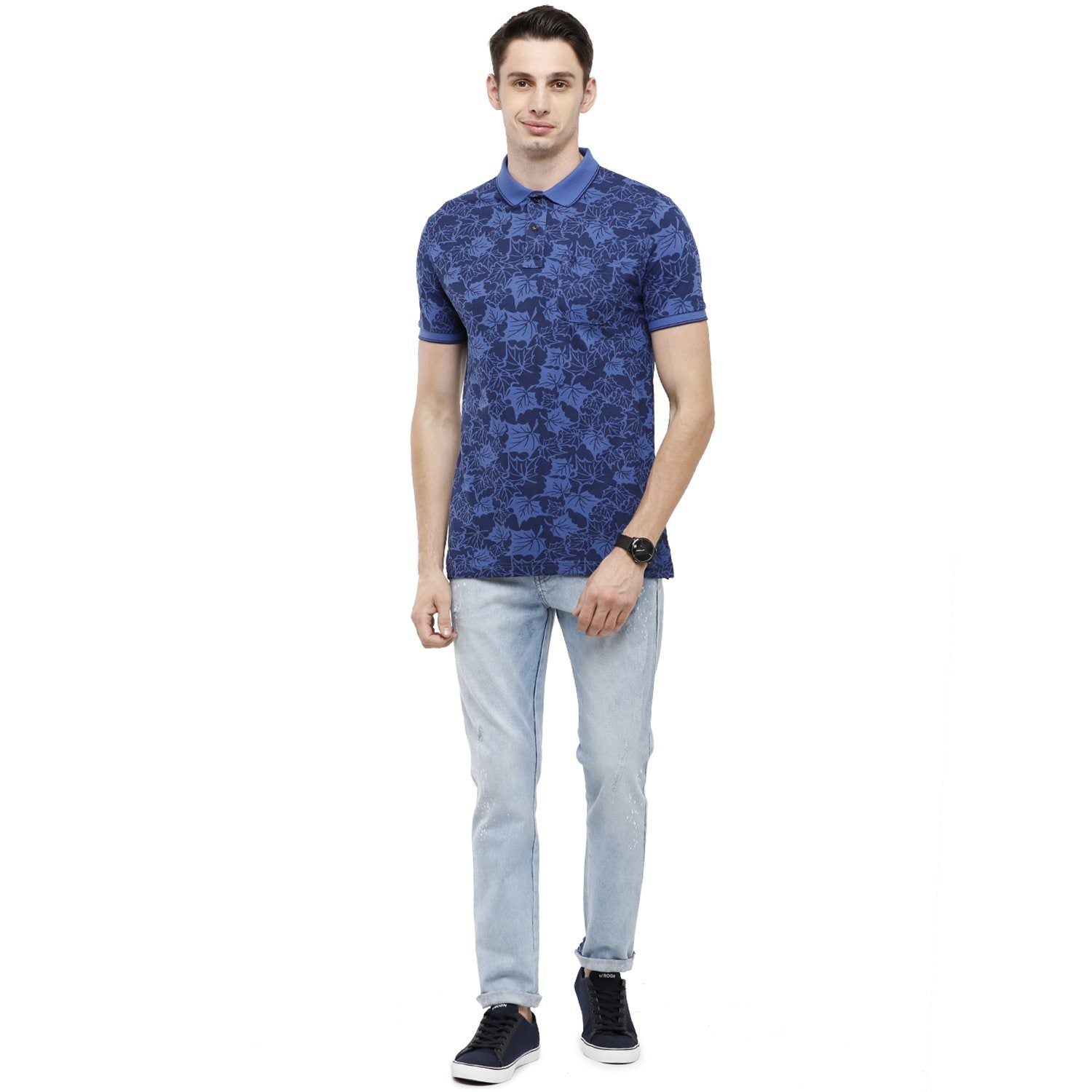 Classic Polo Mens Printed Slim Fit Half Sleeve Polo Neck Blue T-Shirt - BEAU - 146 B SF P T-shirt Classic Polo 