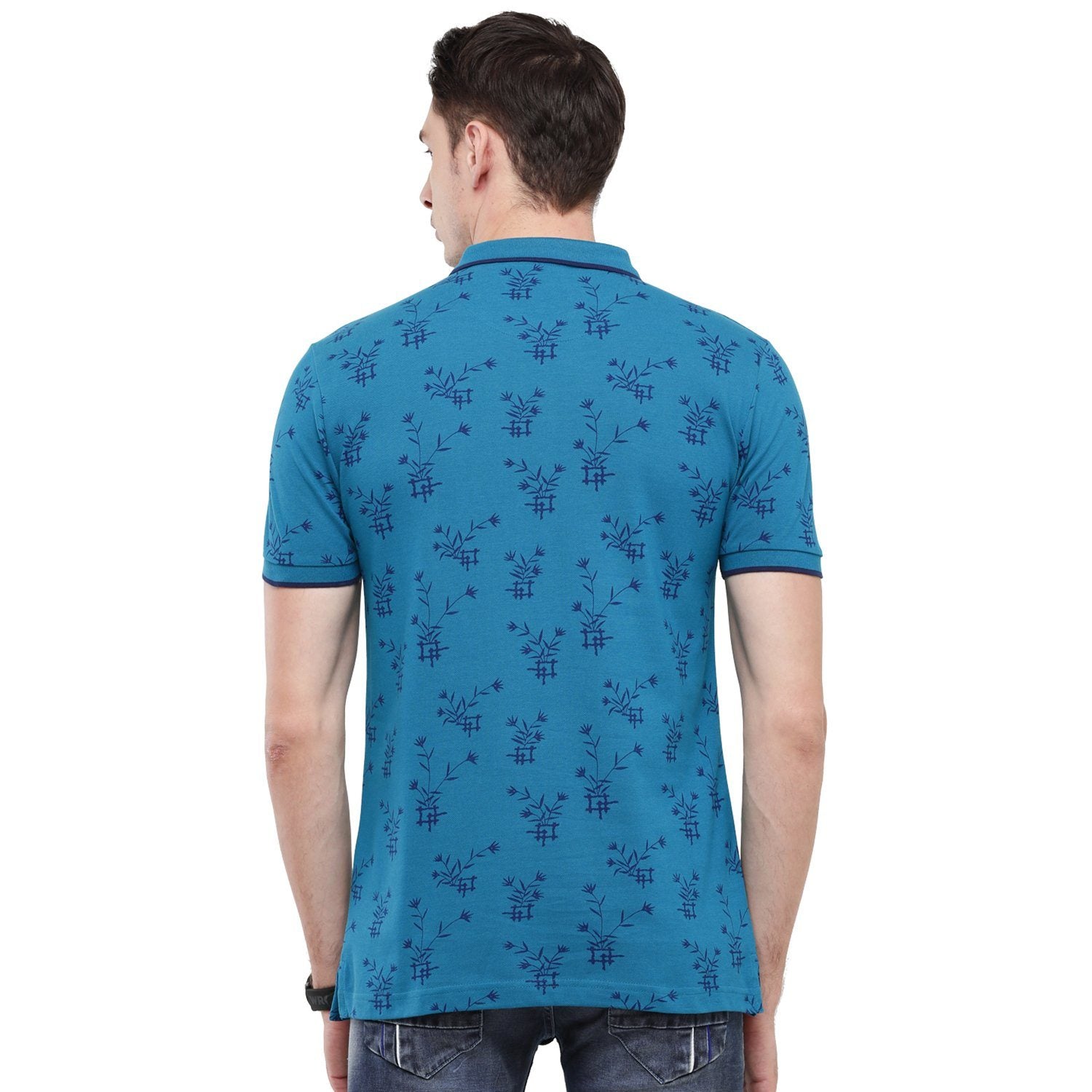 Classic Polo Mens Printed Slim Fit Half Sleeve Polo Neck Blue T-Shirt - BEAU - 147 A SF P T-shirt Classic Polo 