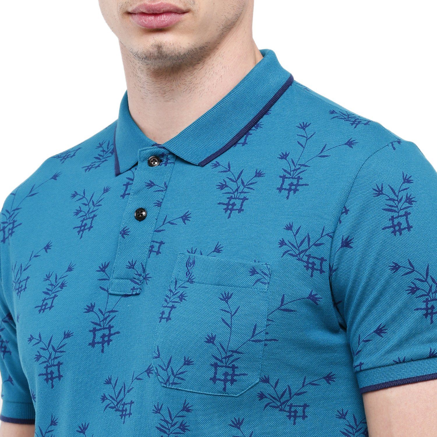 Classic Polo Mens Printed Slim Fit Half Sleeve Polo Neck Blue T-Shirt - BEAU - 147 A SF P T-shirt Classic Polo 