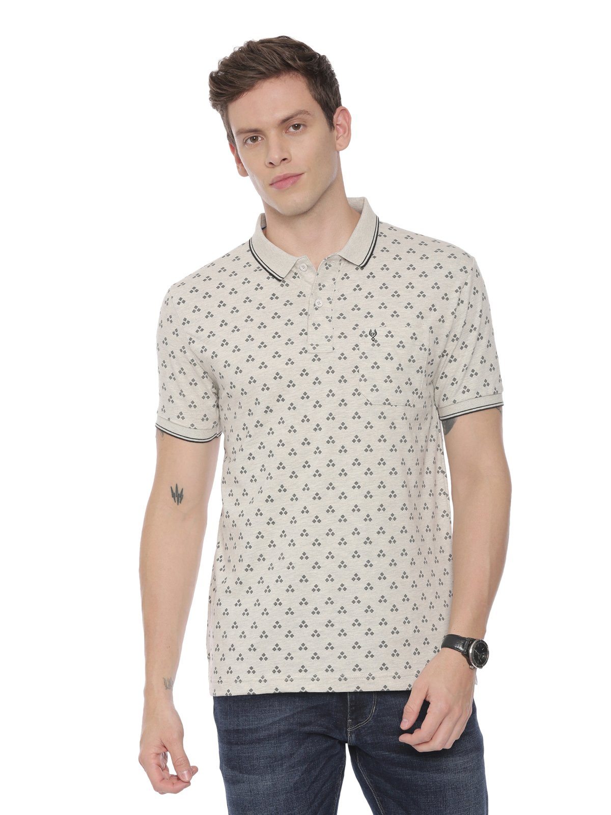 Classic polo Men's Polo Neck Half Sleeve Grey Mélange 100% Cotton Slim Fit T-Shirt BELLO - 121 B SF P T-shirt Classic Polo 