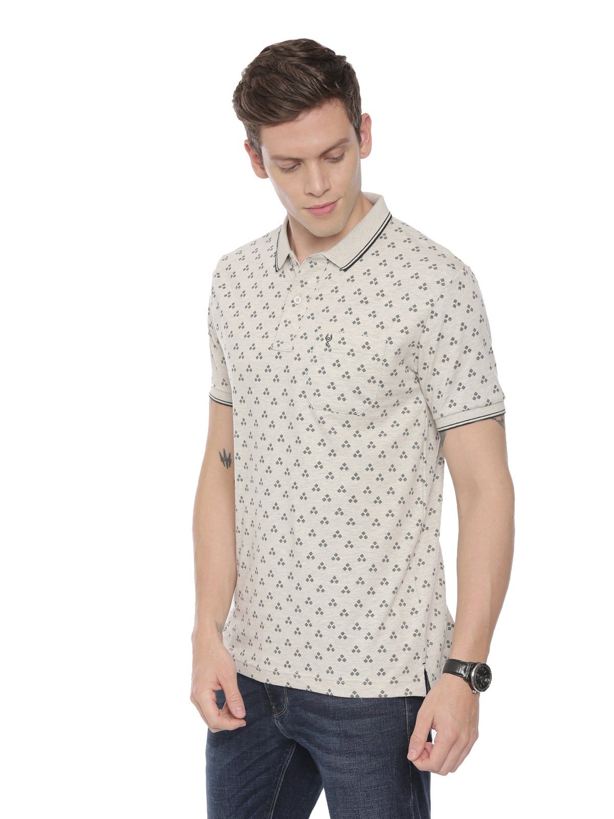 Classic polo Men's Polo Neck Half Sleeve Grey Mélange 100% Cotton Slim Fit T-Shirt BELLO - 121 B SF P T-shirt Classic Polo 
