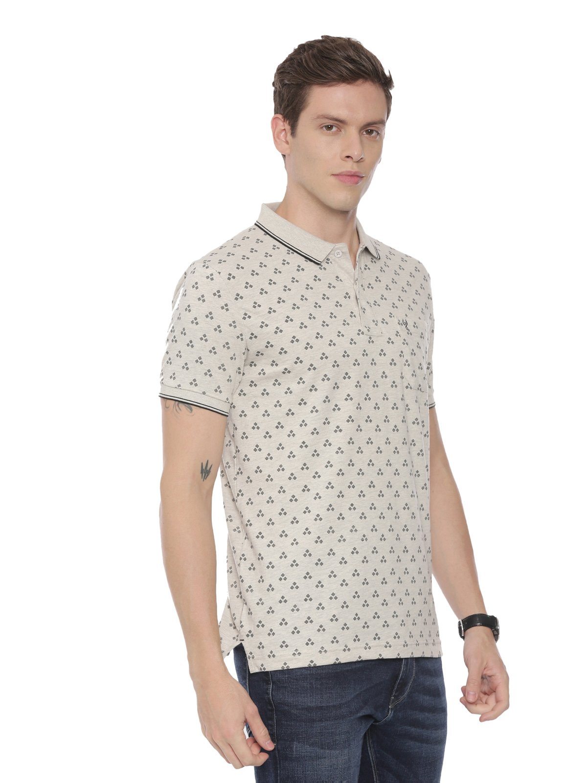 Classic polo Men's Polo Neck Half Sleeve Grey Mélange 100% Cotton Slim Fit T-Shirt BELLO - 121 B SF P T-shirt Classic Polo 