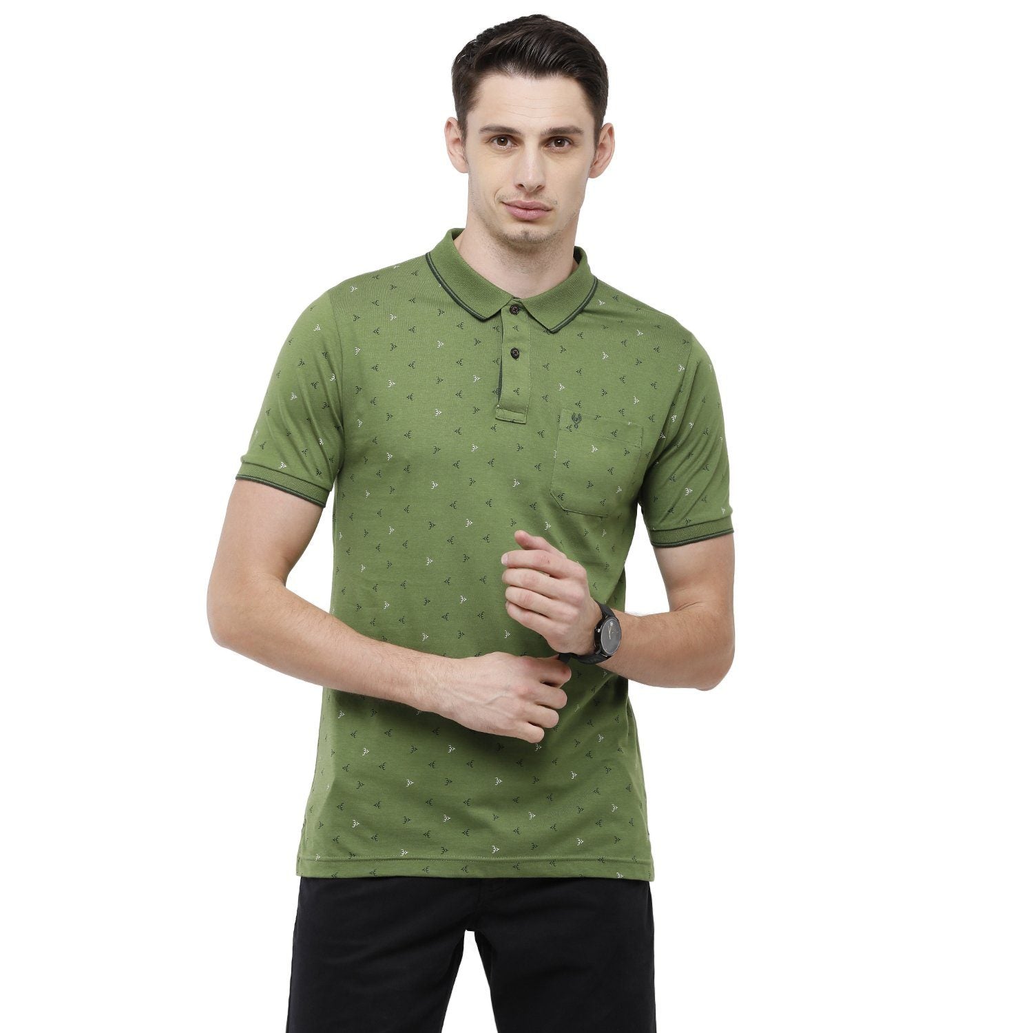 Classic Polo Mens Printed Slim Fit Half Sleeve Polo Neck Green T-Shirt - BELLO - 151 A SF P T-shirt Classic Polo 