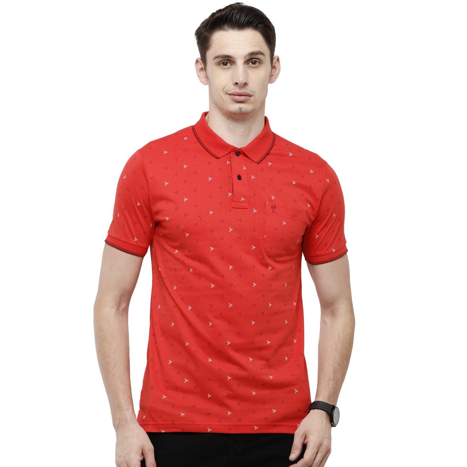 Classic Polo Mens Printed Slim Fit Half Sleeve Polo Neck Red T-Shirt - BELLO - 151 B SF P T-shirt Classic Polo 