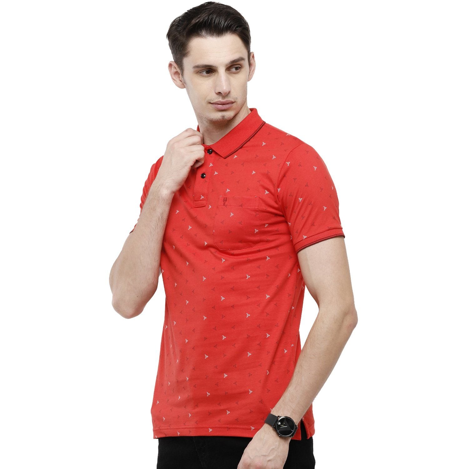 Classic Polo Mens Printed Slim Fit Half Sleeve Polo Neck Red T-Shirt - BELLO - 151 B SF P T-shirt Classic Polo 