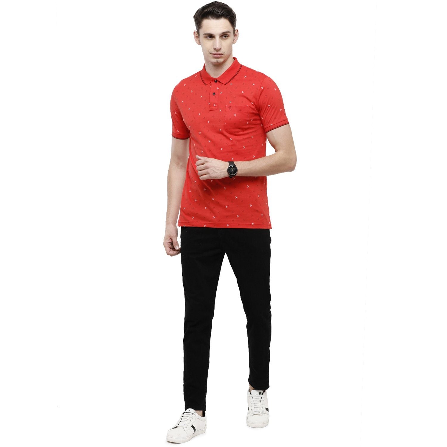 Classic Polo Mens Printed Slim Fit Half Sleeve Polo Neck Red T-Shirt - BELLO - 151 B SF P T-shirt Classic Polo 