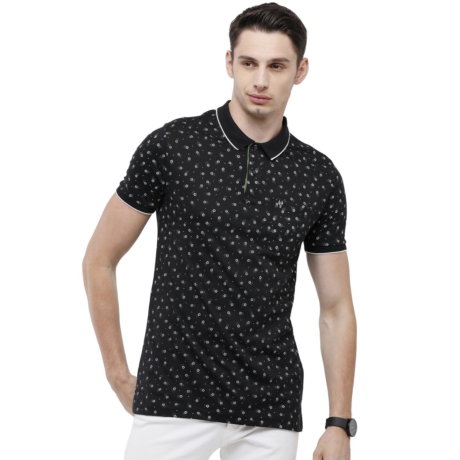 Classic Polo Mens Printed Slim Fit Half Sleeve Polo Neck Black T-Shirt - BELLO - 157 A SF P T-shirt Classic Polo 