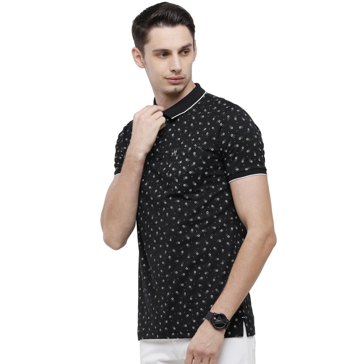 Classic Polo Mens Printed Slim Fit Half Sleeve Polo Neck Black T-Shirt - BELLO - 157 A SF P T-shirt Classic Polo 