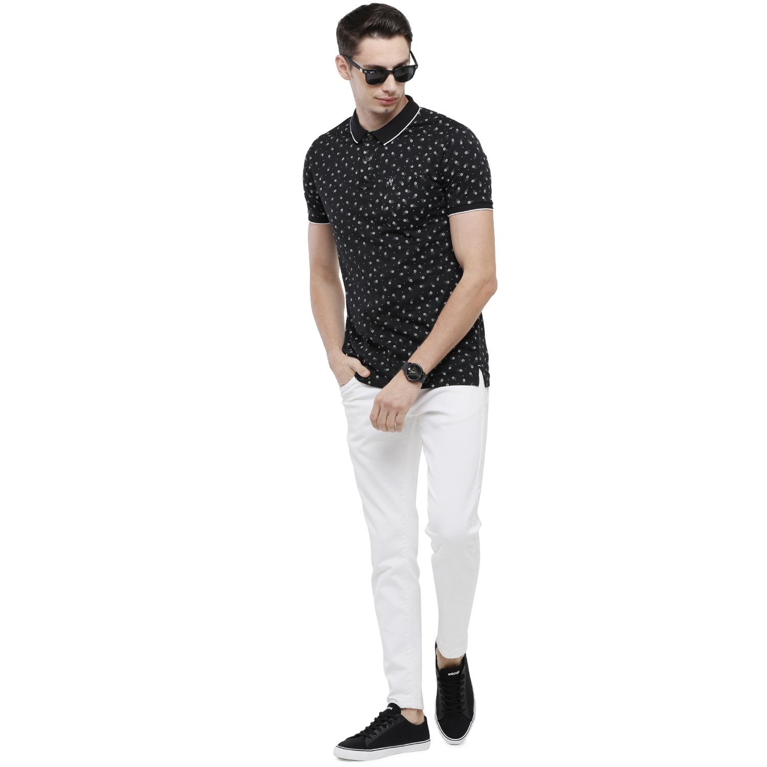 Classic Polo Mens Printed Slim Fit Half Sleeve Polo Neck Black T-Shirt - BELLO - 157 A SF P T-shirt Classic Polo 