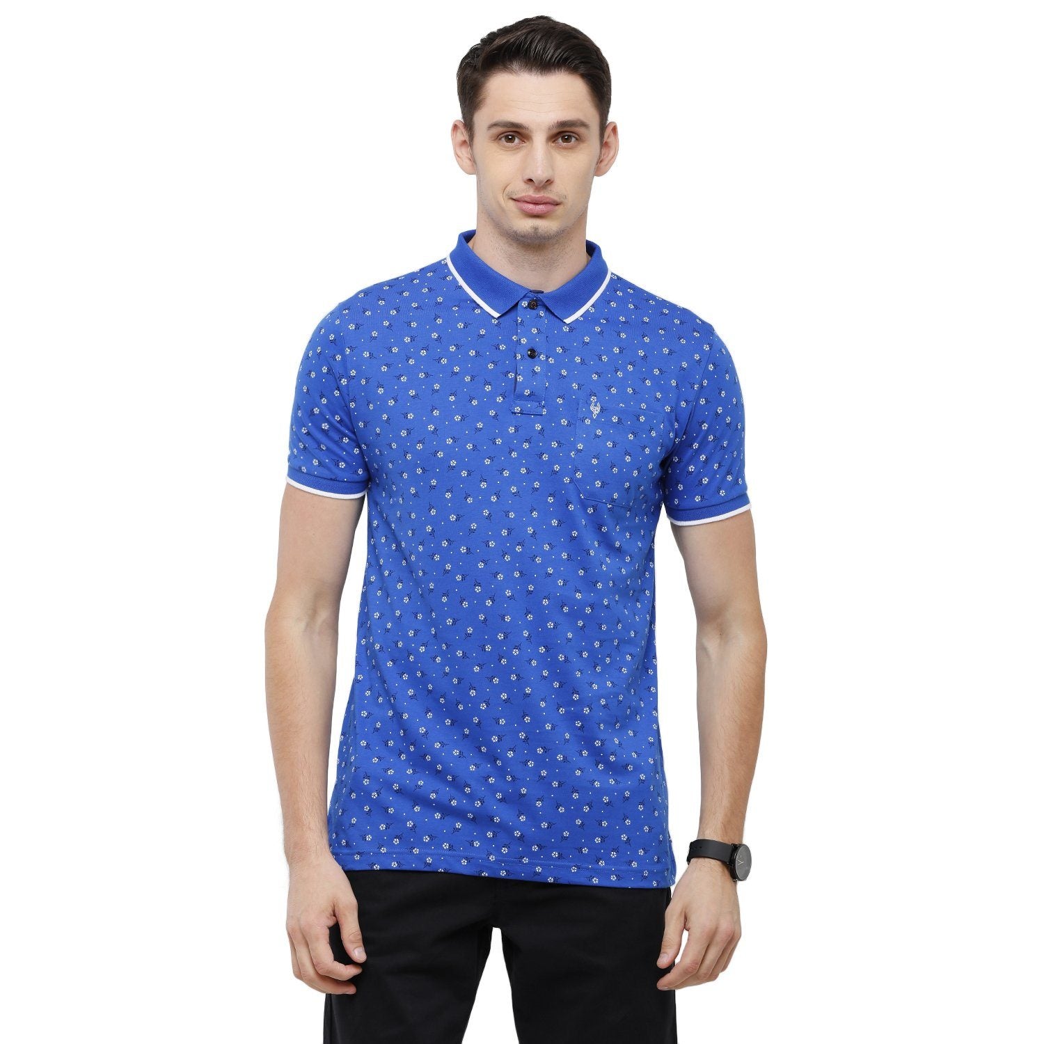 Classic Polo Mens Printed Slim Fit Half Sleeve Polo Neck Blue T-Shirt - BELLO - 157 B SF P T-shirt Classic Polo 
