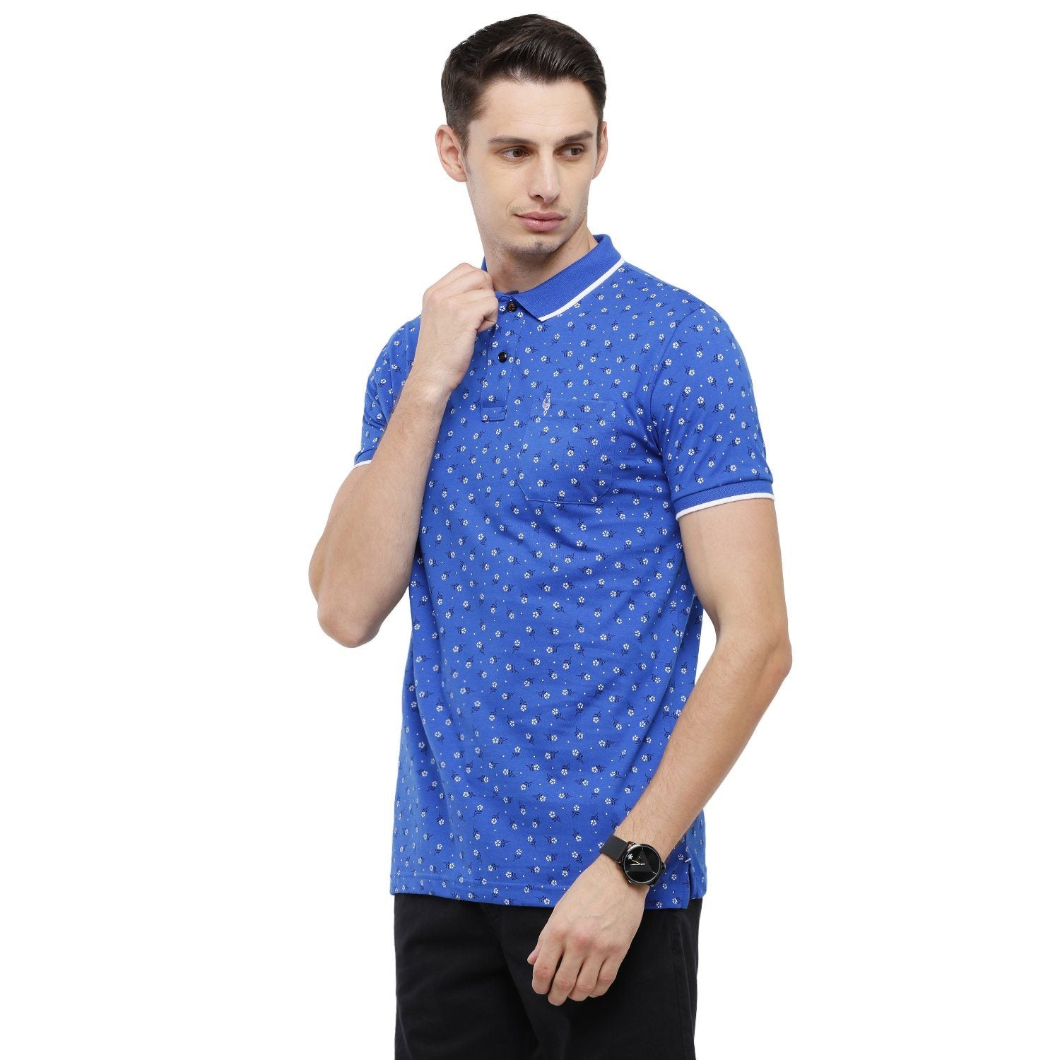 Classic Polo Mens Printed Slim Fit Half Sleeve Polo Neck Blue T-Shirt - BELLO - 157 B SF P T-shirt Classic Polo 