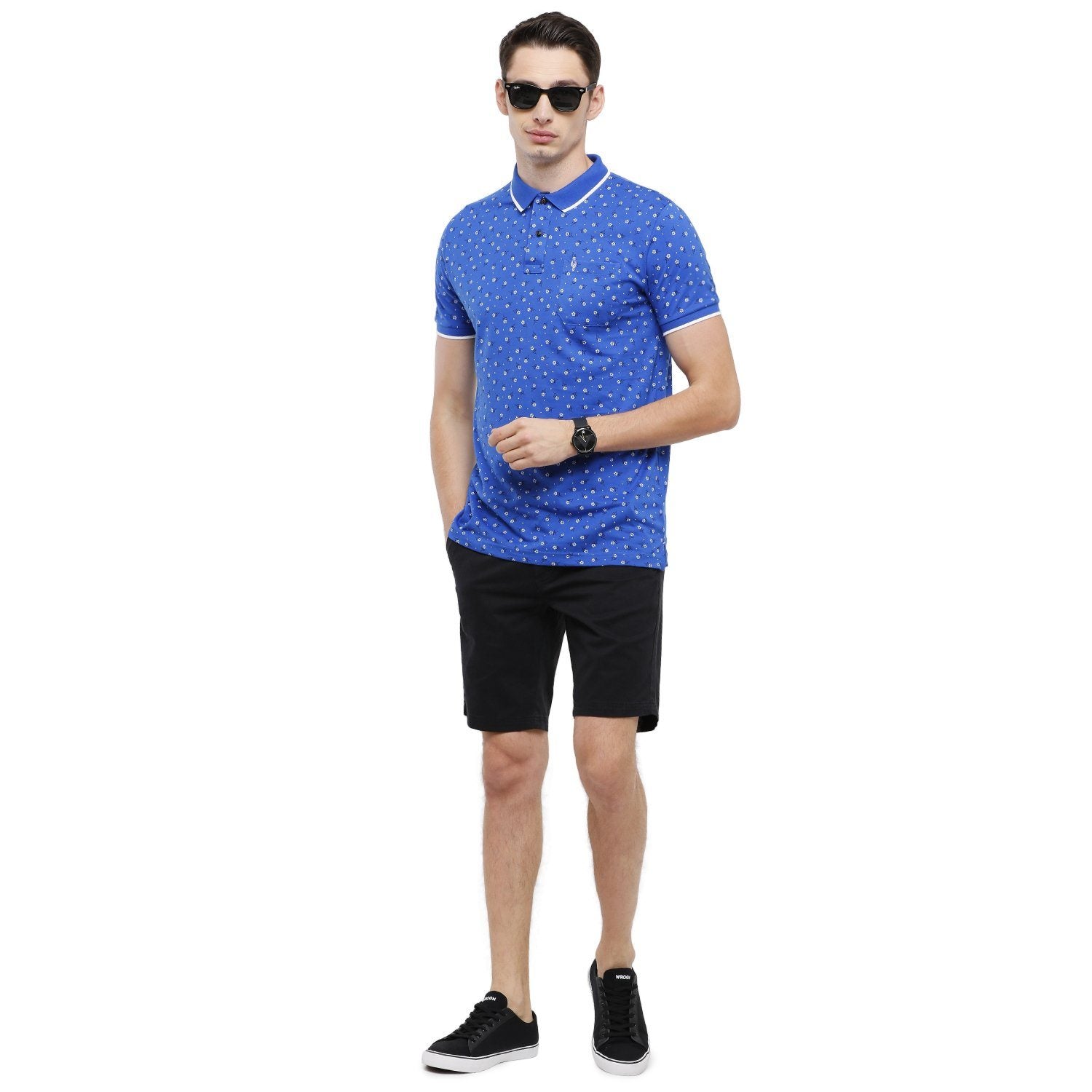 Classic Polo Mens Printed Slim Fit Half Sleeve Polo Neck Blue T-Shirt - BELLO - 157 B SF P T-shirt Classic Polo 