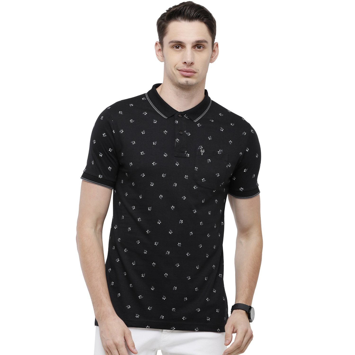 Classic Polo Mens Printed Slim Fit Half Sleeve Polo Neck Black T-Shirt - BELLO - 158 A SF P T-shirt Classic Polo 