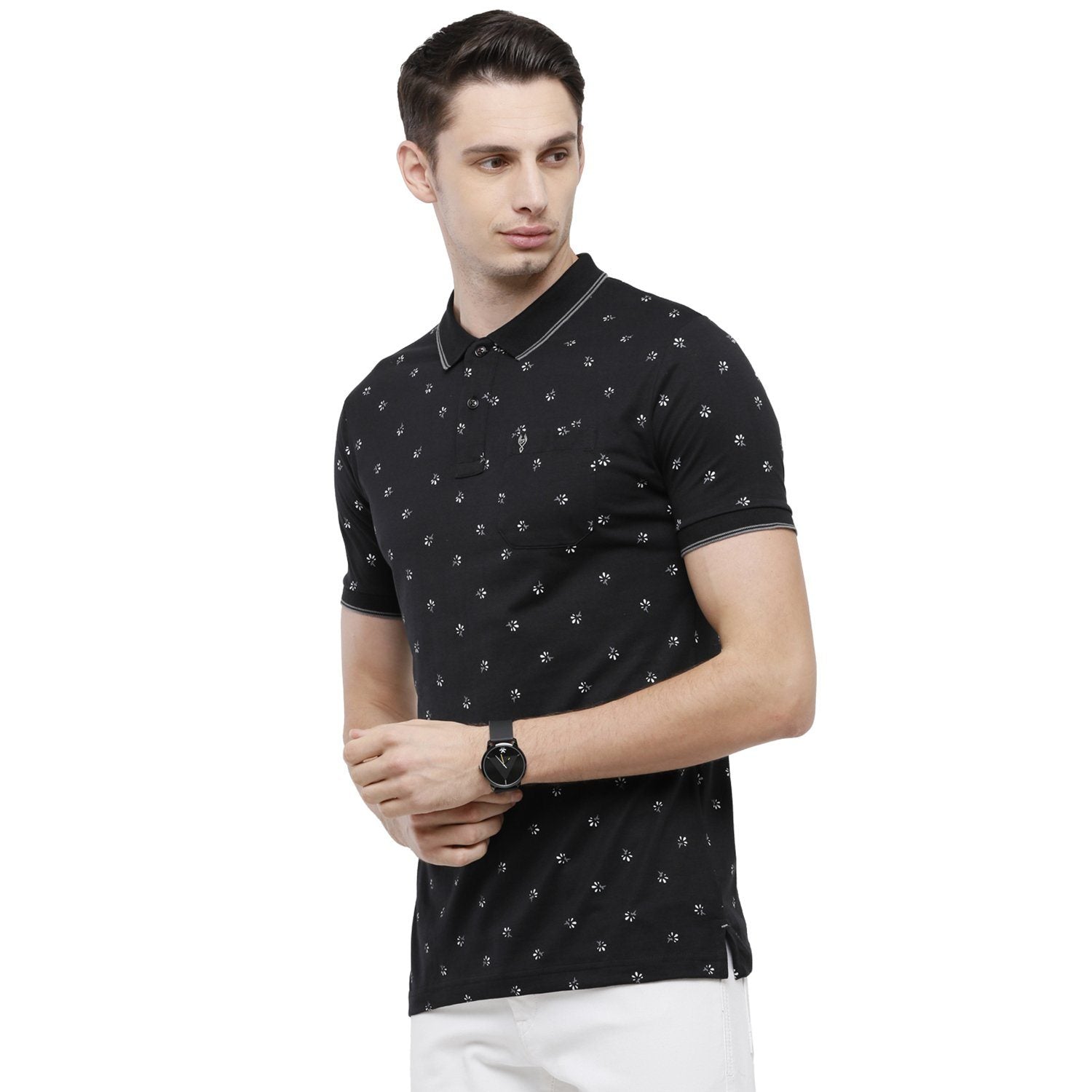 Classic Polo Mens Printed Slim Fit Half Sleeve Polo Neck Black T-Shirt - BELLO - 158 A SF P T-shirt Classic Polo 
