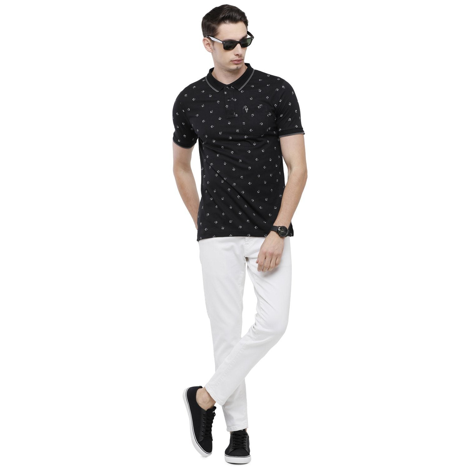 Classic Polo Mens Printed Slim Fit Half Sleeve Polo Neck Black T-Shirt - BELLO - 158 A SF P T-shirt Classic Polo 