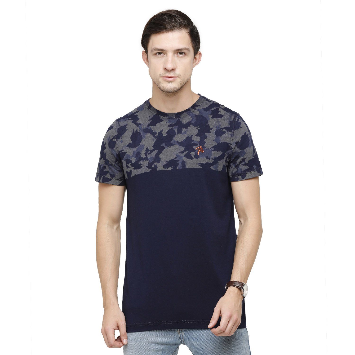 Classic Polo Mens Printed Round Neck Half Sleeve Slim Fit 100% Cotton Indigo Fashion T-Shirt ( BIND - 82 SF C ) T-shirt Classic Polo 