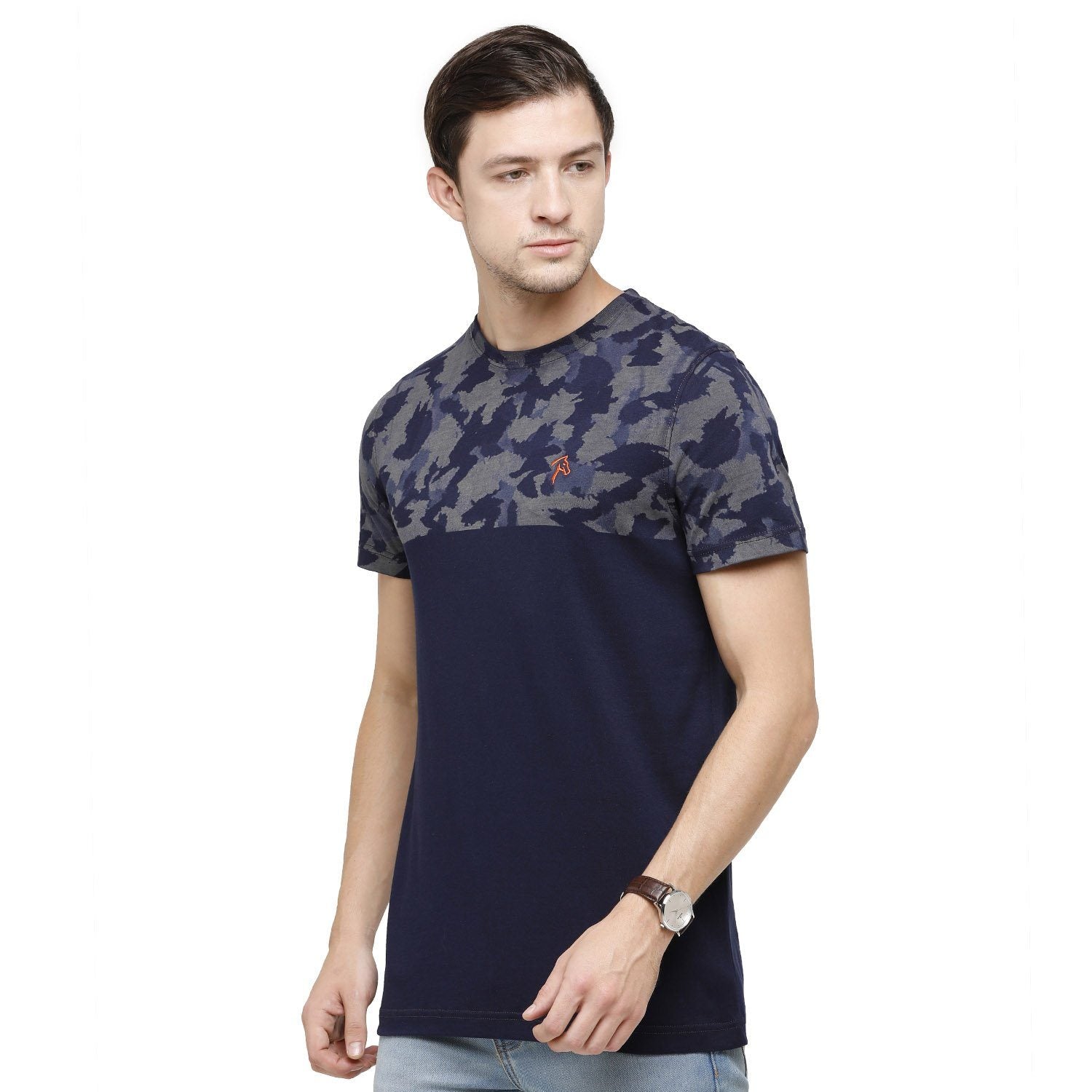 Classic Polo Mens Printed Round Neck Half Sleeve Slim Fit 100% Cotton Indigo Fashion T-Shirt ( BIND - 82 SF C ) T-shirt Classic Polo 