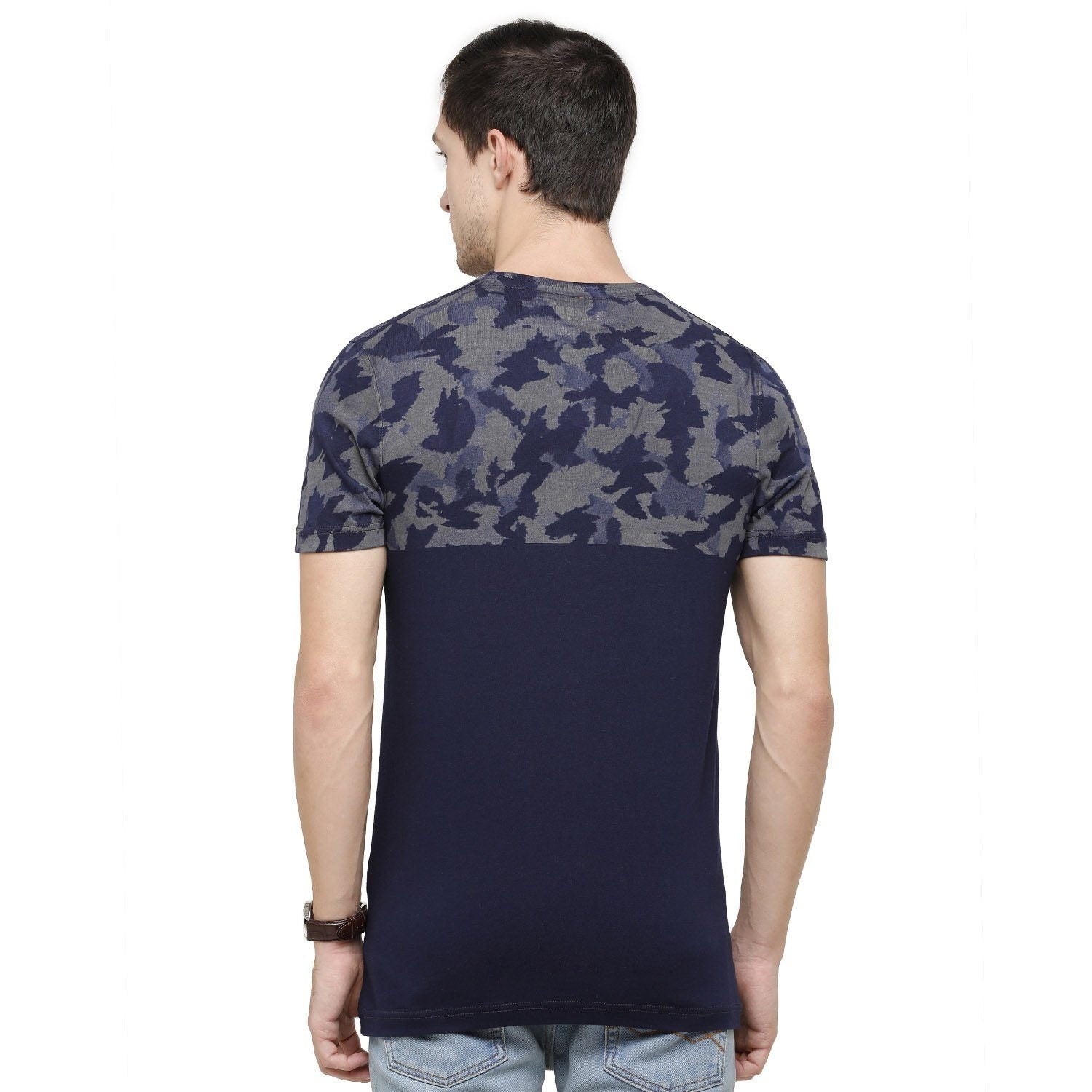 Classic Polo Mens Printed Round Neck Half Sleeve Slim Fit 100% Cotton Indigo Fashion T-Shirt ( BIND - 82 SF C ) T-shirt Classic Polo 